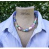 Collier en perles "Pastel" tons rose, bleu, vert et blanc