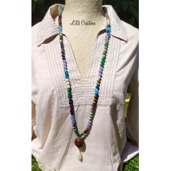 Collier 2 en 1, sautoir et collier double en pierres naturelles