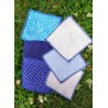 Lot de 6 lingettes lavables "Fleurs bleues" en micro éponge de tencel et de coton bio / tons bleus