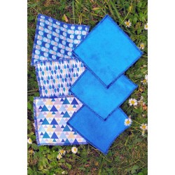Lot de 6 lingettes lavables "Geometric blue" en micro éponge de bambou / tons bleus
