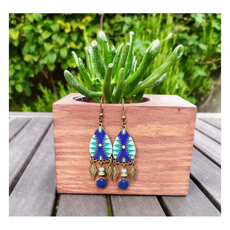 Boucles d'oreilles " Les Ethniques" bleu et bronze