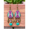 Boucles d'oreilles " Les Ethniques" violet, vert et bronze