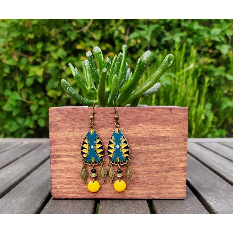 copy of Boucles d'oreilles "Bohême" jaune, rouge, orange et bronze