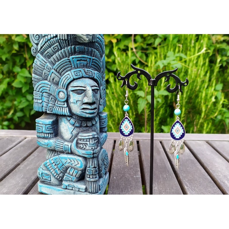 Boucles d'oreilles " Les Ethniques" bleu et argenté