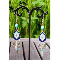 Boucles d'oreilles " Les Ethniques" bleu et argenté