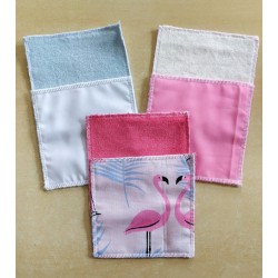 Lot de 6 lingettes lavables "flamants roses" en micro éponge de tencel / tons roses, bleus et blancs