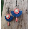 Boucles d'oreilles "Cuir" bleu, corail et argent
