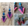 Boucles d'oreilles "Cuir" fuchsia, bleu et argenté