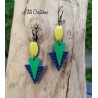 Boucles d'oreilles "Cuir" anis, bleu, vert et bronze
