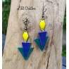 Boucles d'oreilles en cuir jaune, bleu et vert