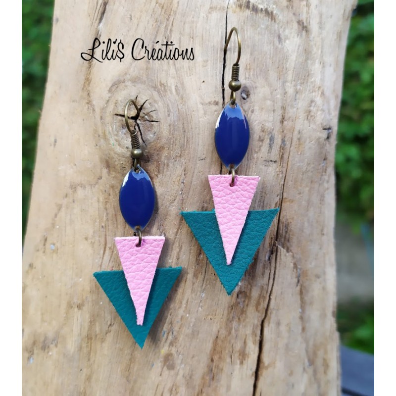 copy of Boucles d'oreilles "Pompons" bleu pâle, saumon et argent