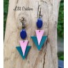 Boucles d'oreilles "Cuir" rose, vert, bleu et bronze
