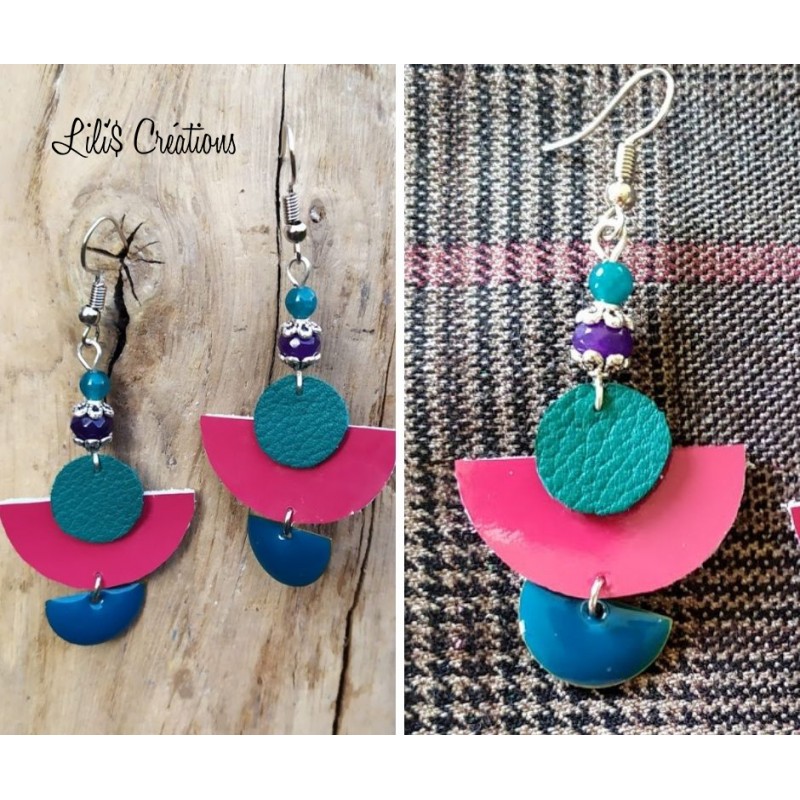 copy of Boucles d'oreilles "Pompons" bleu pâle, saumon et argent