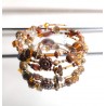 Bracelet 3 tours à mémoire de forme / tons bruns / perles en verre et pierres naturelles