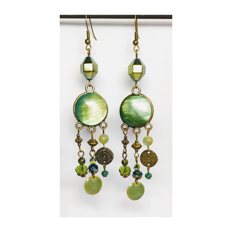 PRÉCIEUSES - Boucles d'oreilles vert et bronze