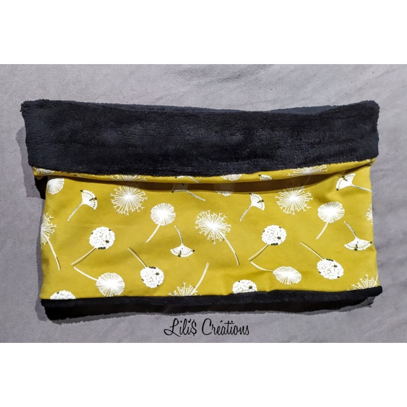 Snood / Tour de cou Adulte "Fleurs de pissenlit" Moutarde, blanc et noir