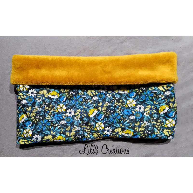 Snood / Tour de cou Adulte "Fleurs" moutarde et bleu