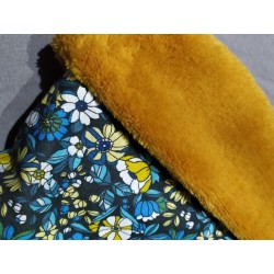 Snood / Tour de cou Adulte "Fleurs" moutarde et bleu