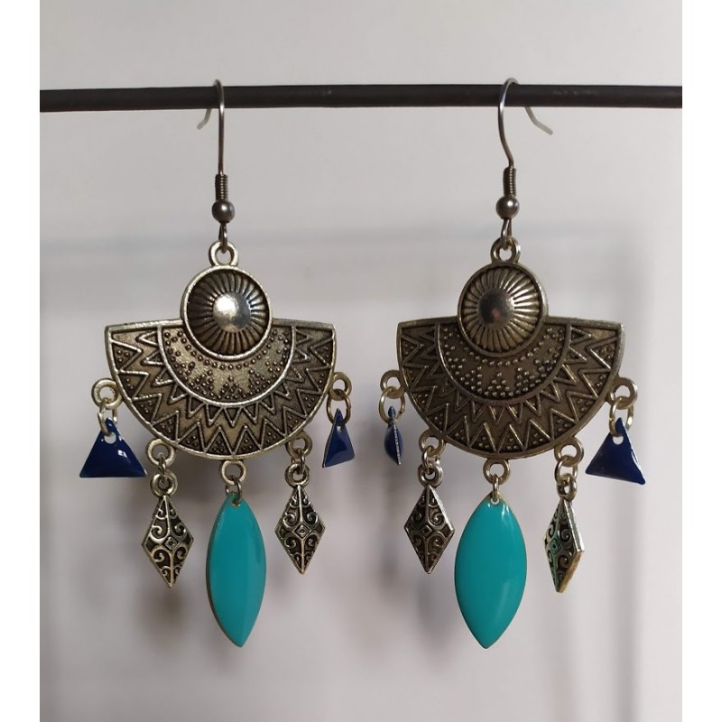 Boucles d'oreilles " Les Ethniques" bleu et argenté