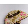 Broche XL "Eventail fleuri" - bois, pierres naturelles et bronze
