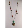 Collier sautoir "La fille et le chat" bleu, rouge, jaune et argenté