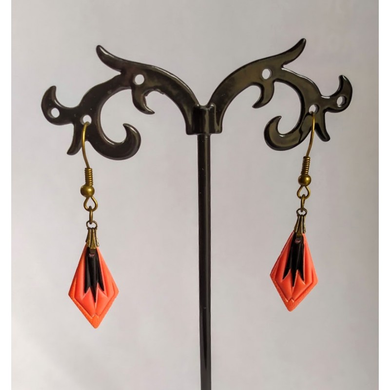 copy of Boucles d'oreilles en verre "Vintage" / Orange, rouge et bronze