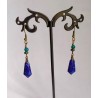 Boucles d'oreilles "Art déco" / Pendentifs vintages rares 1950 / bleu, vert et bronze