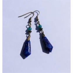 Boucles d'oreilles "Art déco" / Pendentifs vintages rares 1950 / bleu, vert et bronze