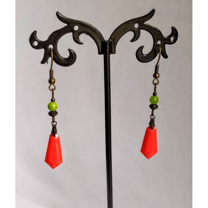 Boucles d'oreilles "Art déco" / Pendentifs vintages rares 1950 / orange, citron vert et bronze