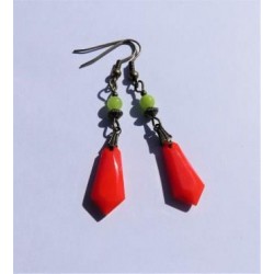 Boucles d'oreilles "Art déco" / Pendentifs vintages rares 1950 / orange, citron vert et bronze
