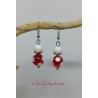 Boucles d'oreilles "Lampwork" rouge, blanc et argenté