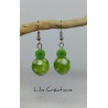 Boucles d'oreilles avec perles de verre Lampwork artisanales et perles en verre de Murano / vert, blanc et argenté
