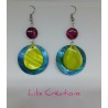 Boucles d'oreilles "Nacre" bleu, vert et fuchsia