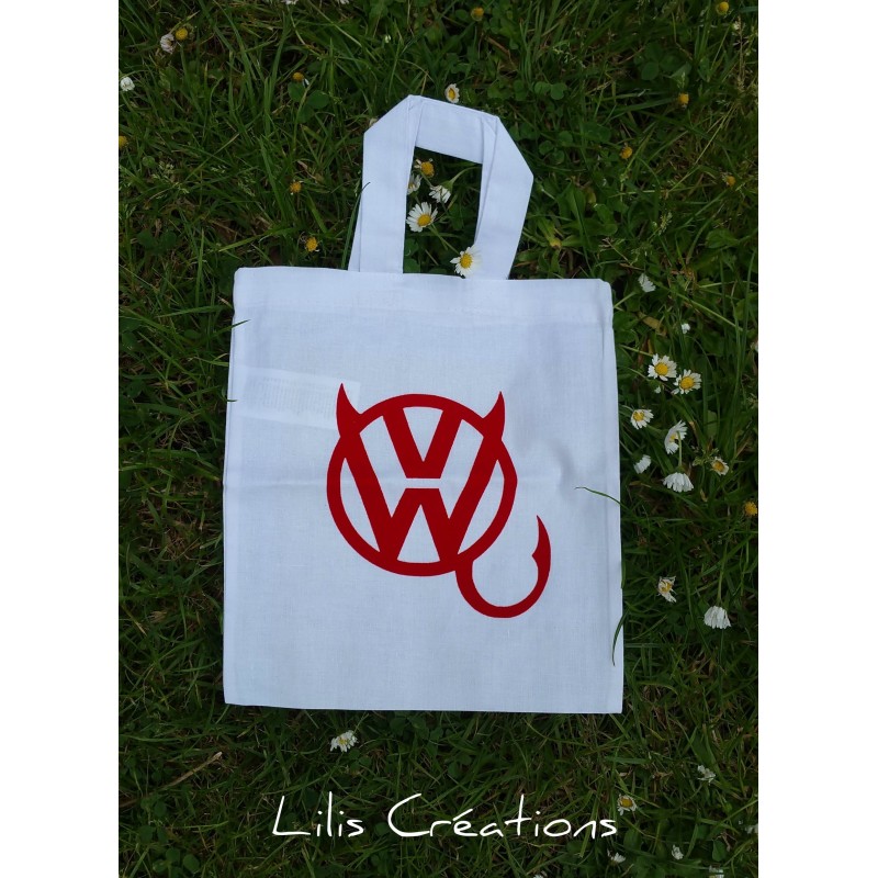Mini Sac Tote-bag "Diable VW" rouge et blanc, motif effet velour