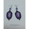 Boucles d'oreilles camée, style vintage / Violet et noir
