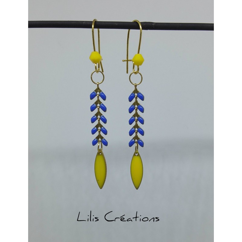 Boucles d'oreilles "Épis" jaune, bleu et doré