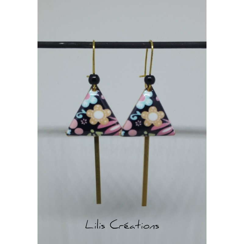 Boucles d'oreilles "Fleurs" multicolore et doré