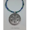 Collier "Paon" bleu et vert
