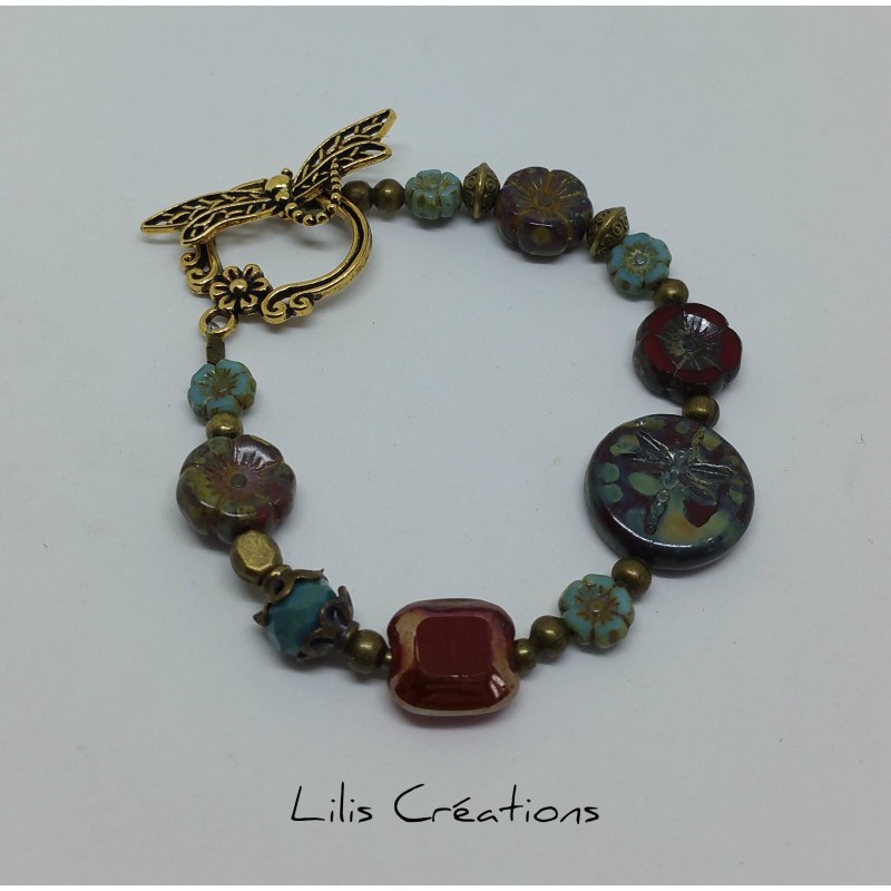 Bracelet perles de bohème "Libellule"